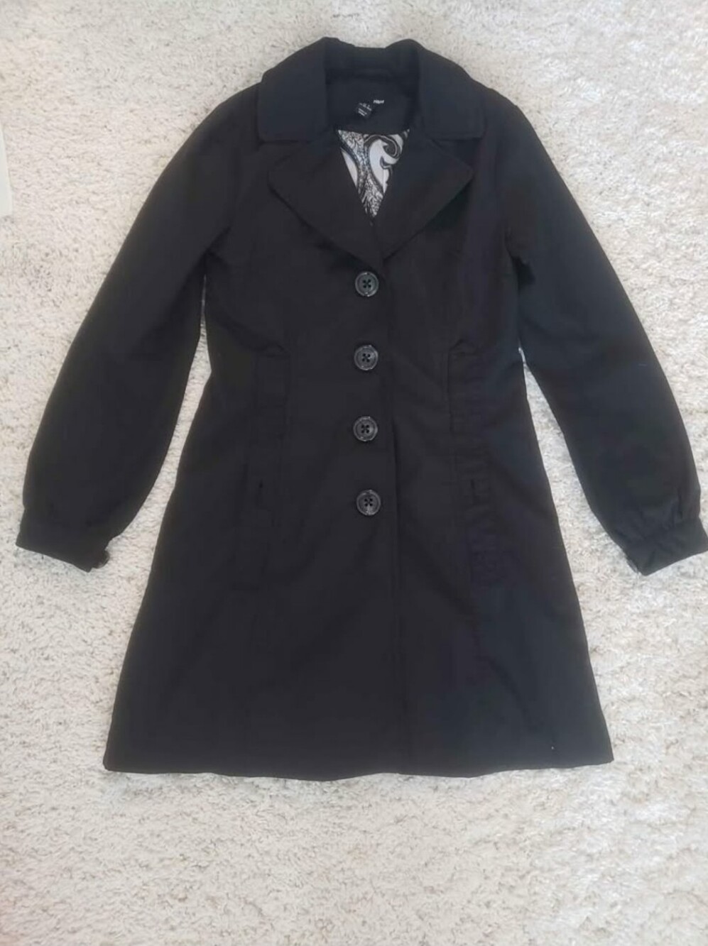 H&M Black Women's Trench Coat with Button Front